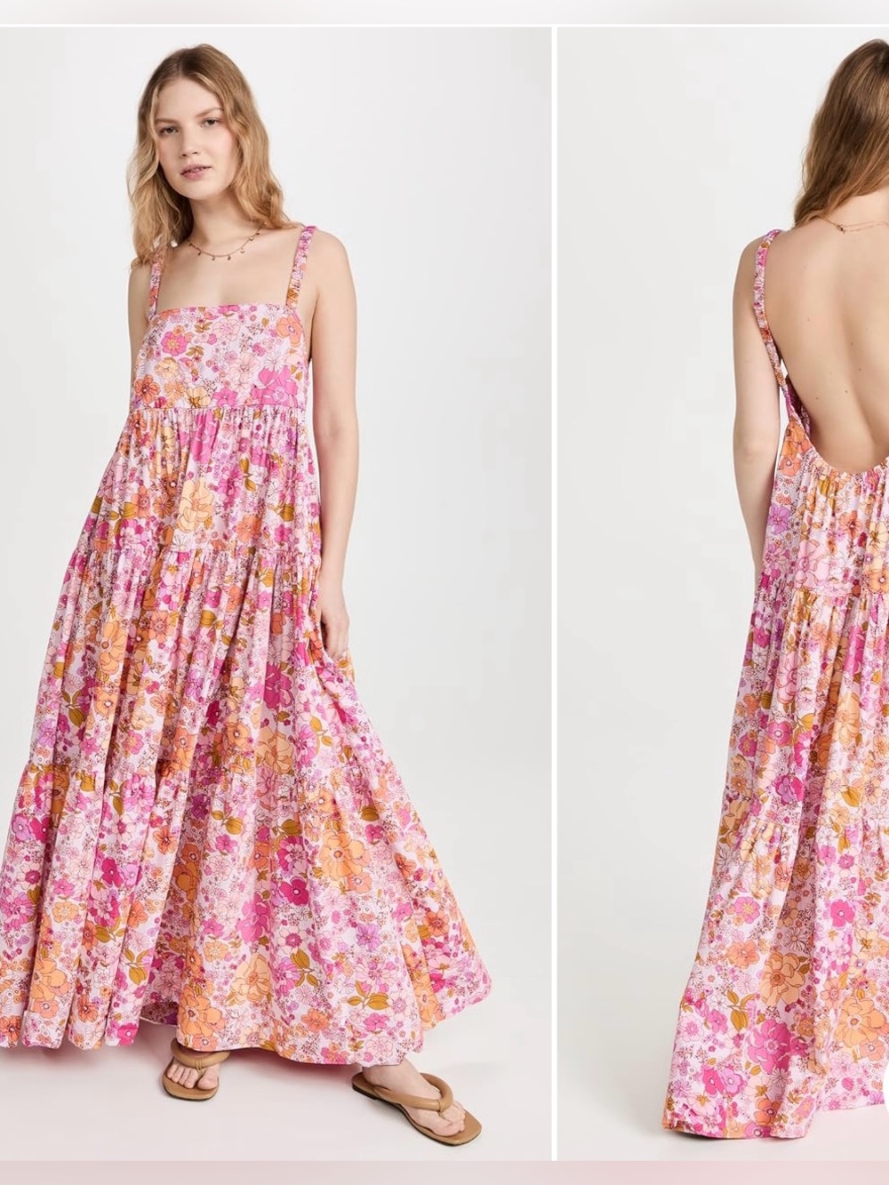 Free People Pink & Orange Floral Maxi Dress